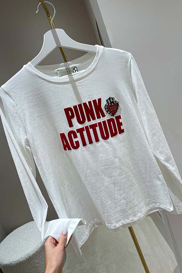 Haveone - T shirt bianca "pink actitude" a manica lunga