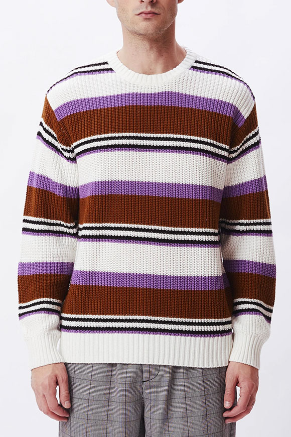 Obey - White, chocolate, purple and black striped sweater