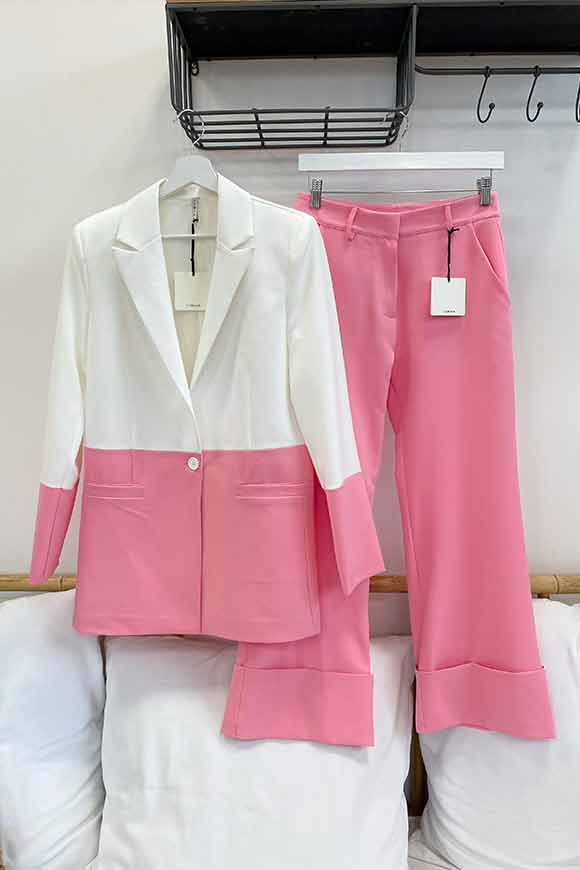 Lumina - Pantaloni palazzo rosa sorbetto con risvolto ampio