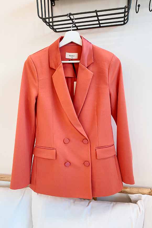 Vicolo - Double-breasted blush jacket with satin profiles
