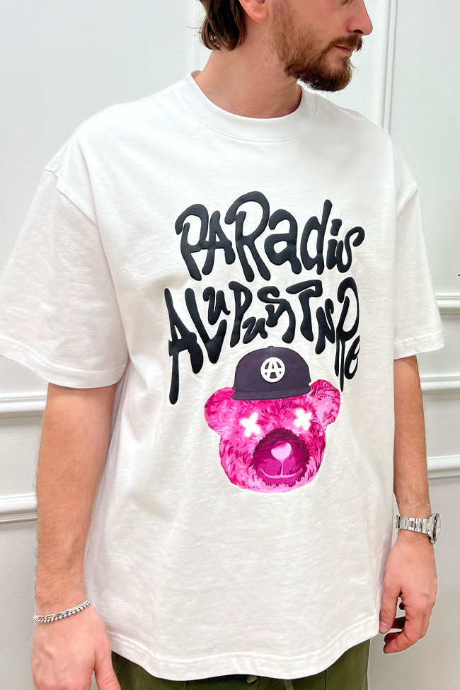 Acupuncture - T shirt Paradise bianca con teddy fucsia