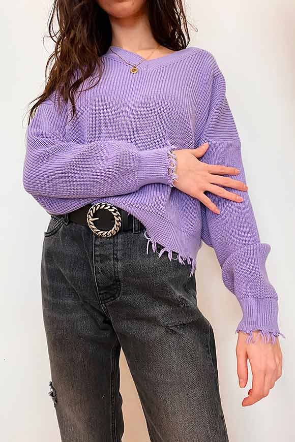 Vicolo - Lilac fringed sweater