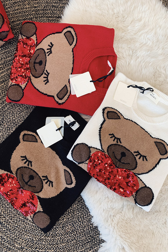 Vicolo - Black teddy bear sweater with red sequins