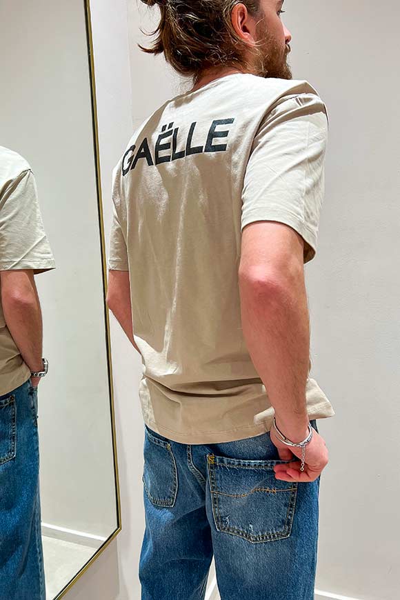 Gaelle - T shirt nocciola stampa logo nero a contrasto laterale e sul retro