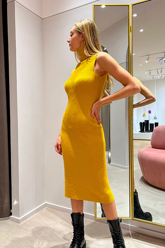 Kontatto - Mustard dress in sleeveless knit with high collar
