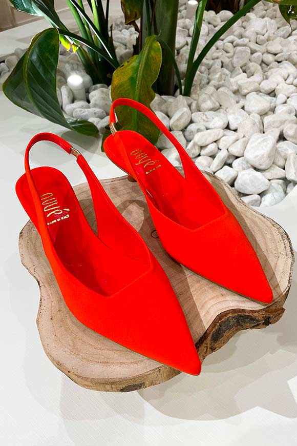 Ovyé - Fluorescent orange lycra slingback sandals