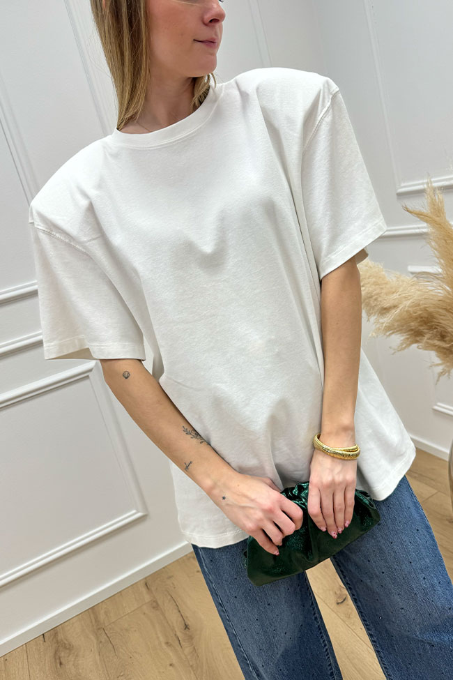 Vicolo - T shirt bianca con spalle rimovibili