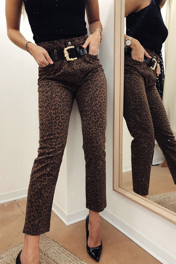Kontatto - High-waisted leopard jeans