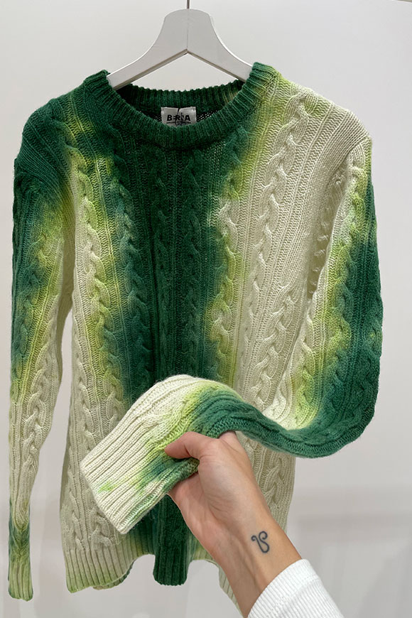 Berna - Sweater with green braids with bleaching effect