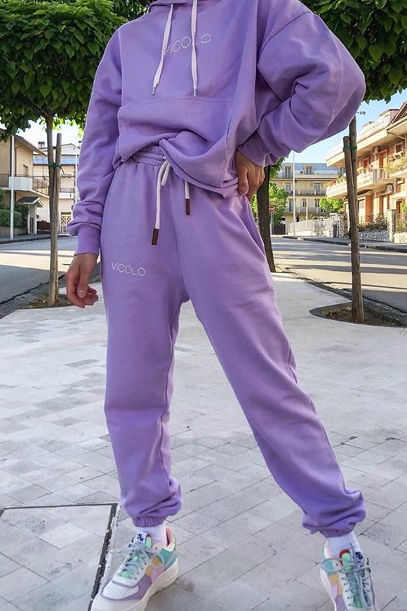Vicolo - Pantaloni jogger lilla pastello con logo