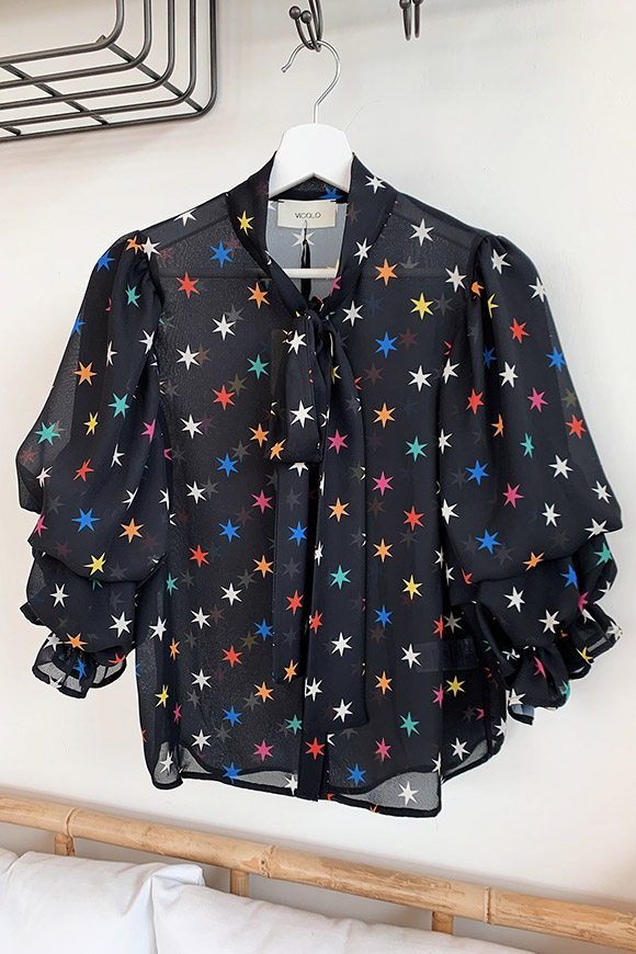 Vicolo - Camicia stelle colorate con maniche arricciate