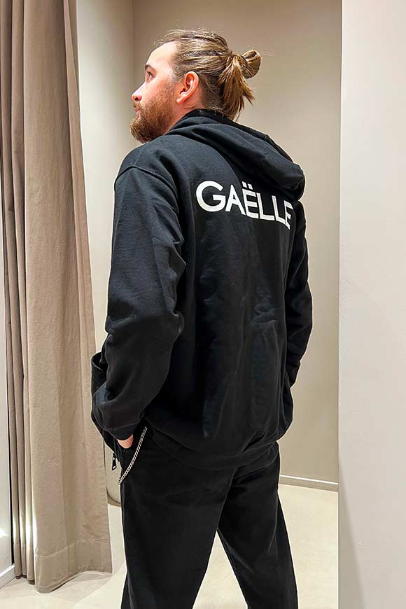 Gaelle - Black logo print sweatshirt with hood and zip