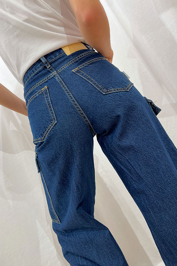 Haveone - Jeans blu cargo wide leg