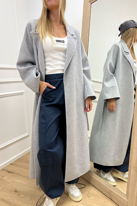 So Allure - Cappotto grigio in lana con cintura
