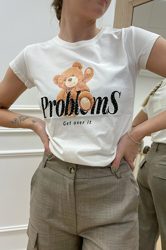 Vicolo - T shirt bianca "problems" con orsetto