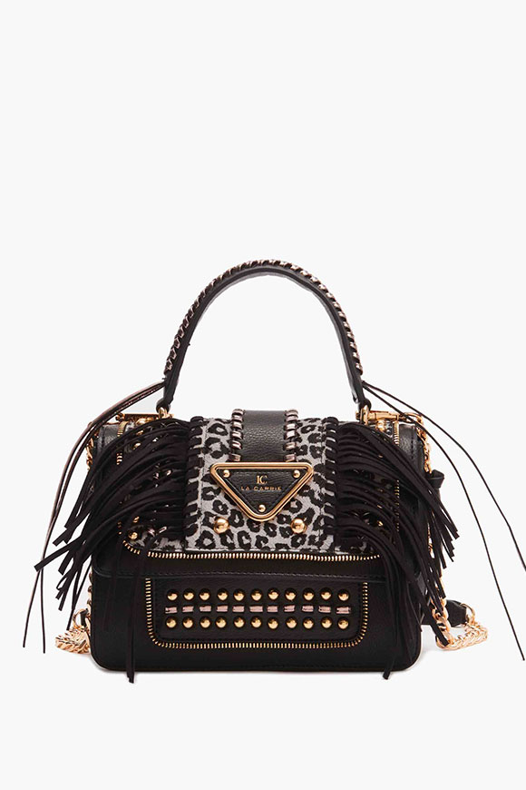 La Carrie - Jungle multi black handbag with fringes