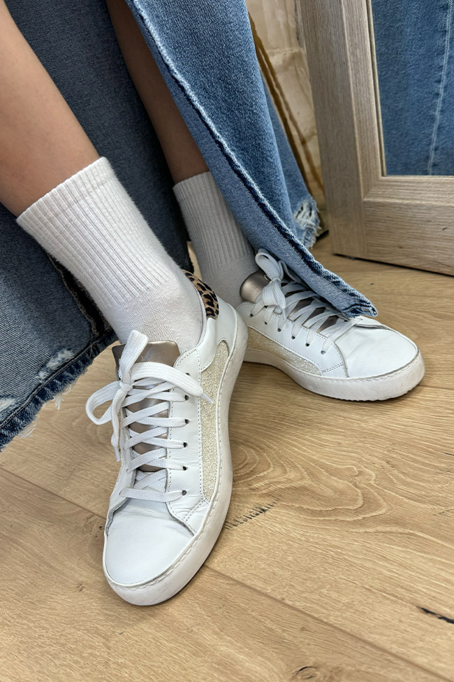 Ovyé - Sneakers bianca con glitter e dettagli maculati