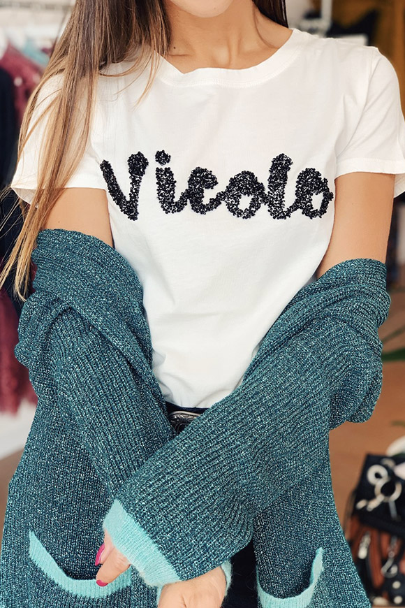 Vicolo - T shirt bianca con scritta strass