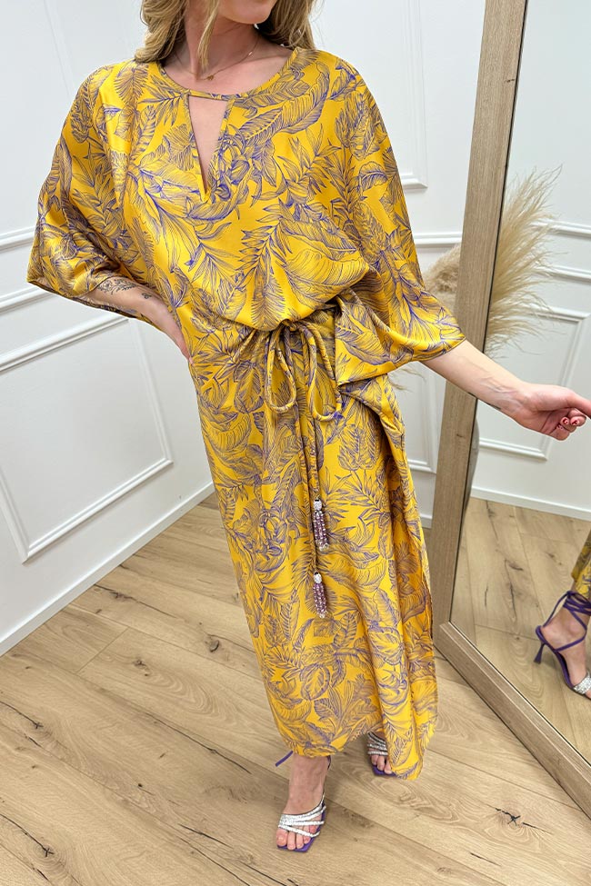 Simona Corsellini - Vestito kimono floreale giallo e viola