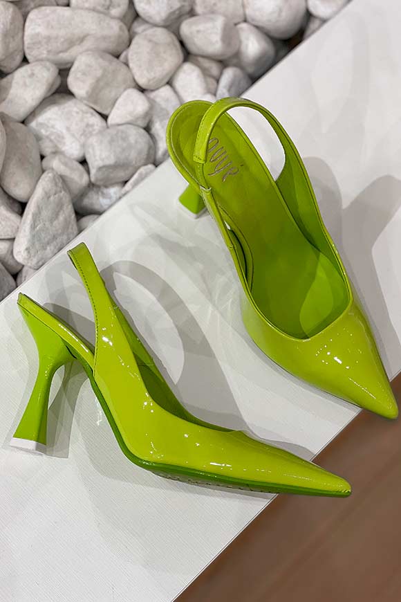 Ovyé - Acid green slingback sandals in patent leather with spool heel