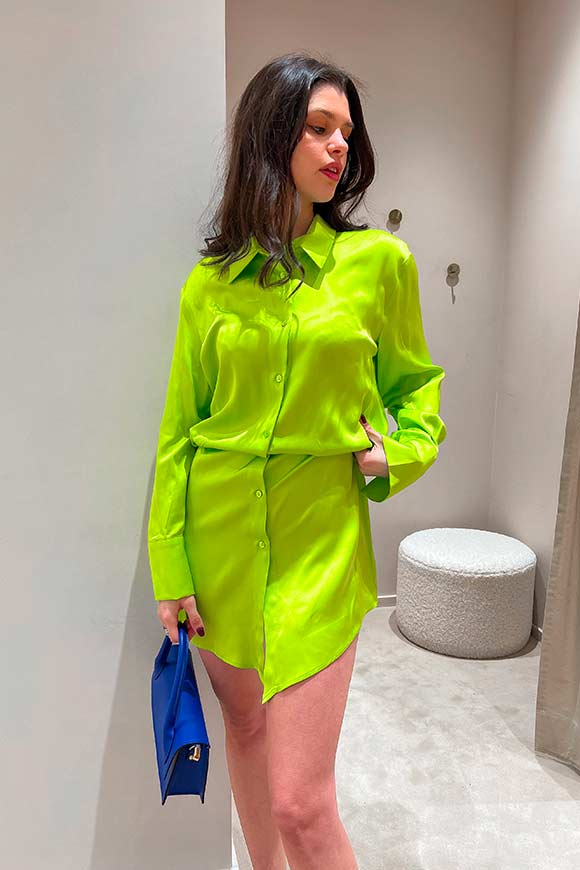 Vicolo - Acid green shirt dress in rounded satin