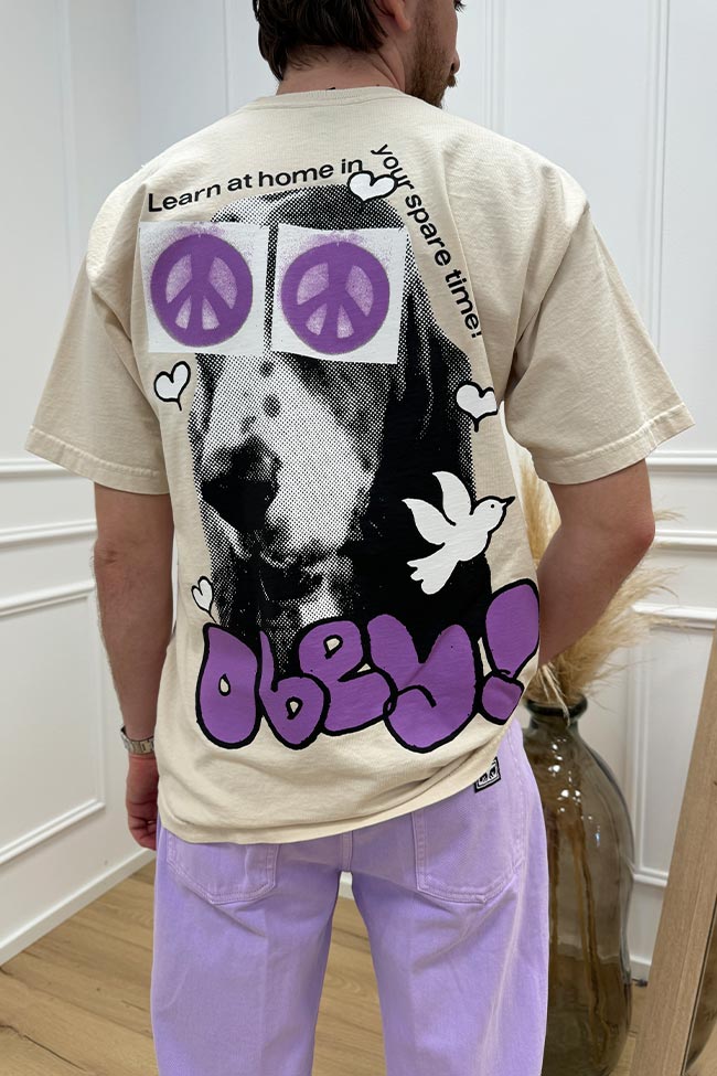 Obey - T shirt crema stampa viola "Peace Eyes"
