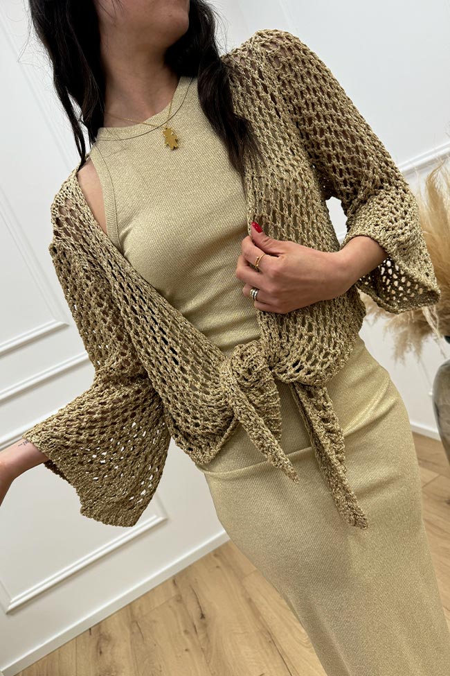 Vicolo - Cardigan in maglia larga lurex oro