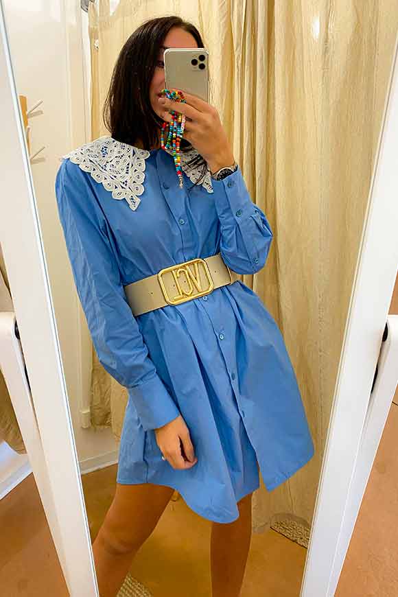 Vicolo - Light blue shirt dress with lace collar
