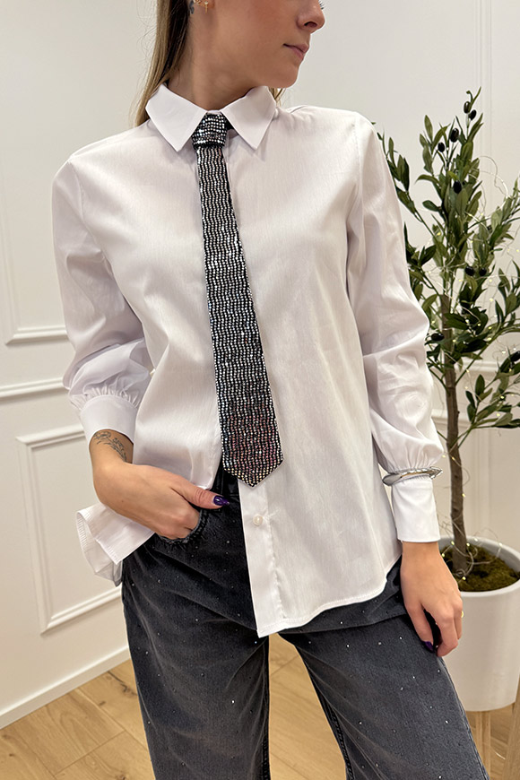 Haveone - Camicia bianca cravatta con specchietti argento