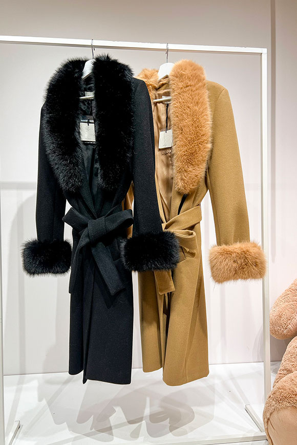 Vicolo - Camel coat in cloth with faux fur