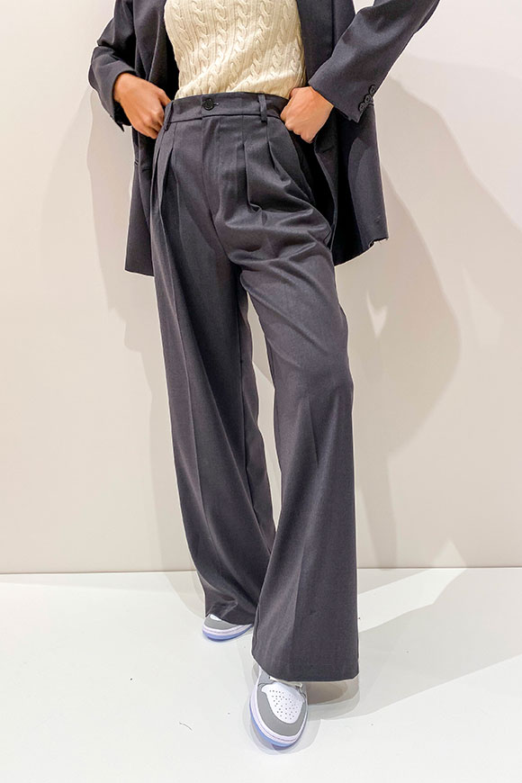 Vicolo - Pantaloni grigio antracite a palazzo wide fit
