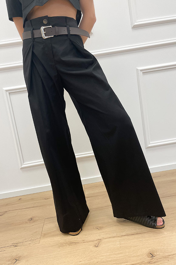 Haveone - Pantaloni neri vita alta con cinta