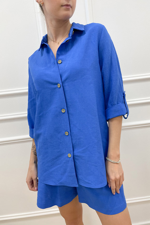 Haveone - Camicia over blu cina in misto lino