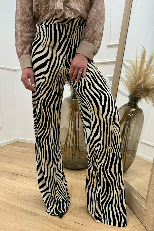 Vicolo - Pantaloni zebrati sabbia e nero in jersey