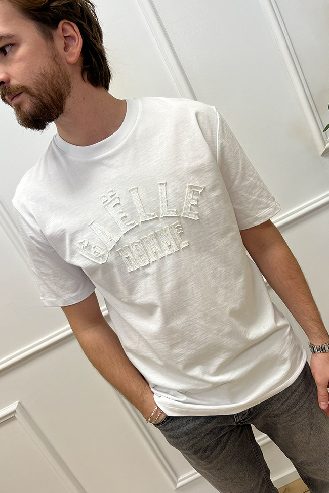 Gaelle - T shirt bianca con logo ricamato in tono
