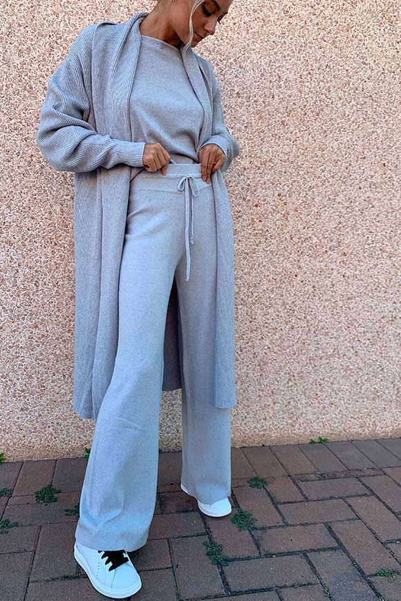 Vicolo - Long ribbed cardigan in gray knit