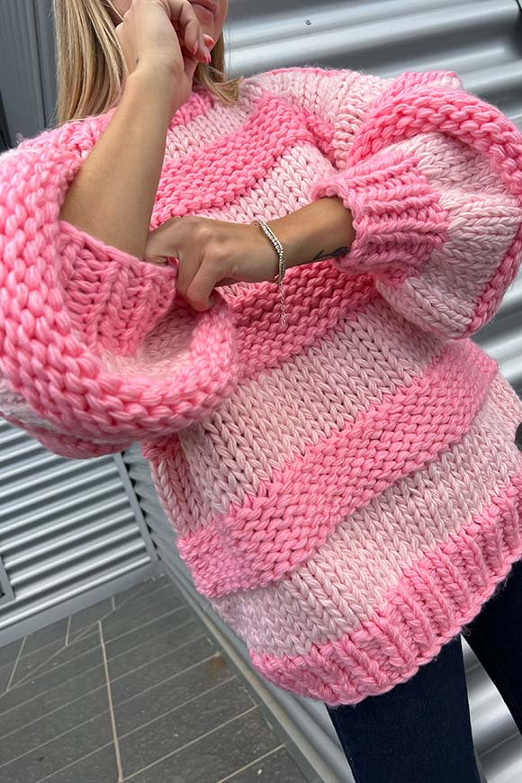 Glamorous - Maglione rigato rosa over in maglia grossa