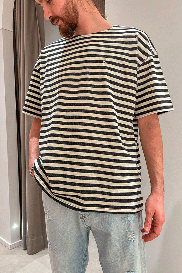 White to black striped cotton t-shirt