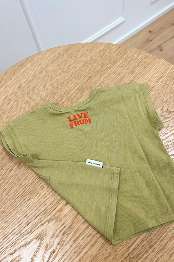 Piupiuchick - Tshirt baby khaki con stampa multicolor