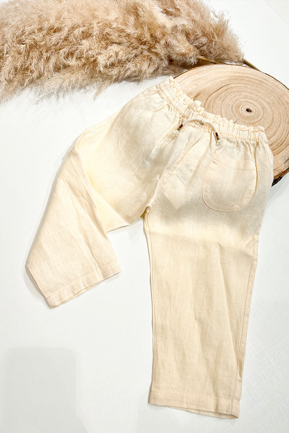 Play Up - Pantaloni burro di lino con cintura elastica e cordoncino