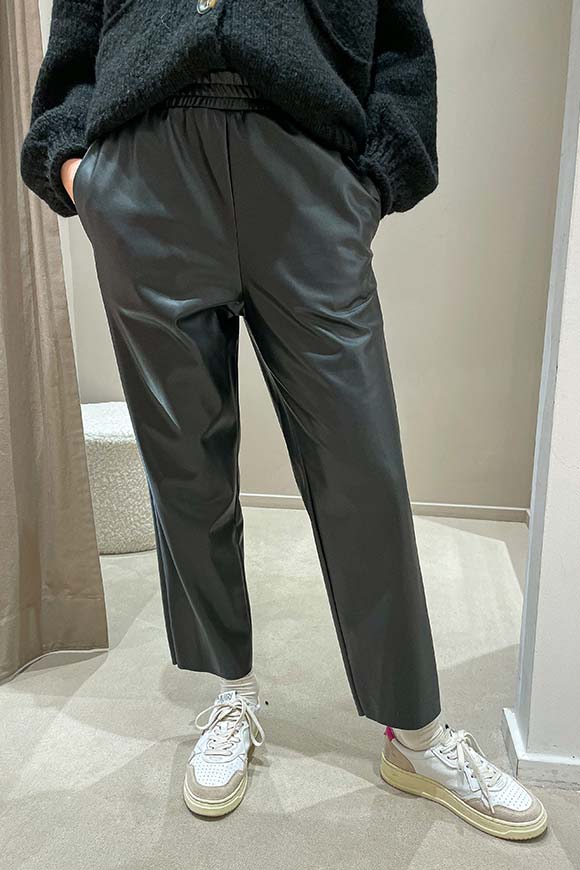 Haveone - Pantaloni neri in ecopelle con elastico