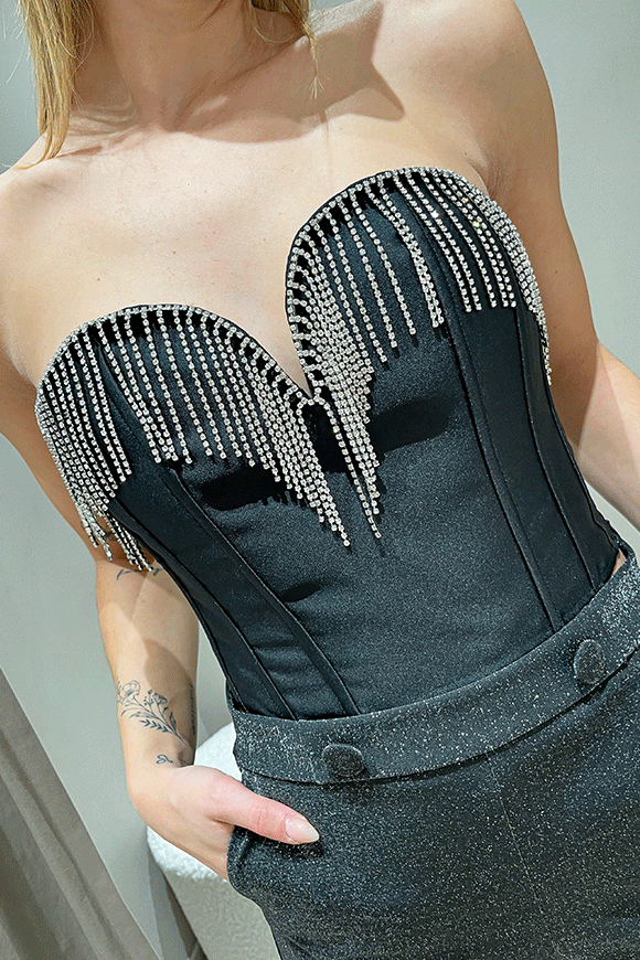 Tensione In - Top corsetto nero a cuore con strass a filo