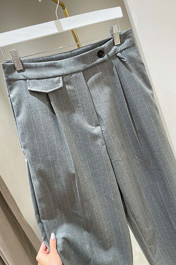 Haveone - Pantaloni taglio maschile gessati grigi
