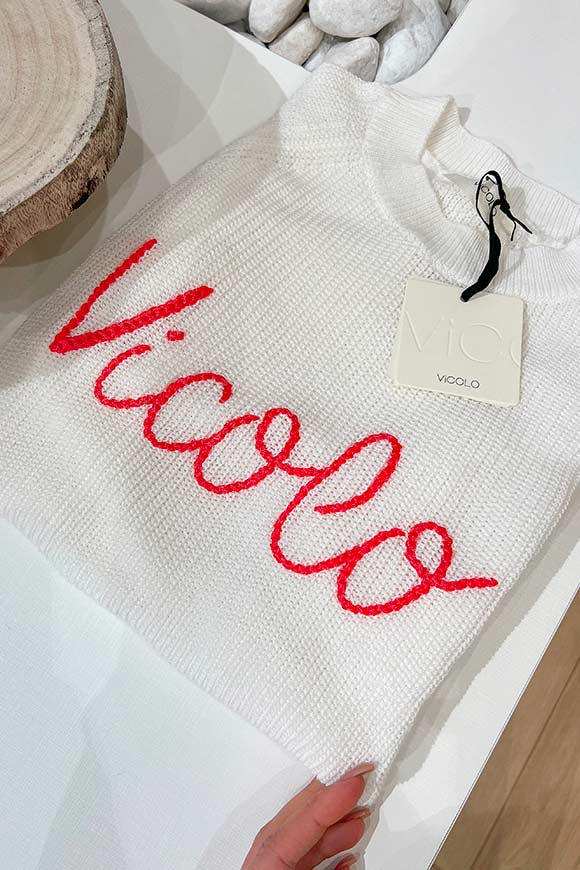 Vicolo - Maglia bianca con logo "Vicolo" frangola
