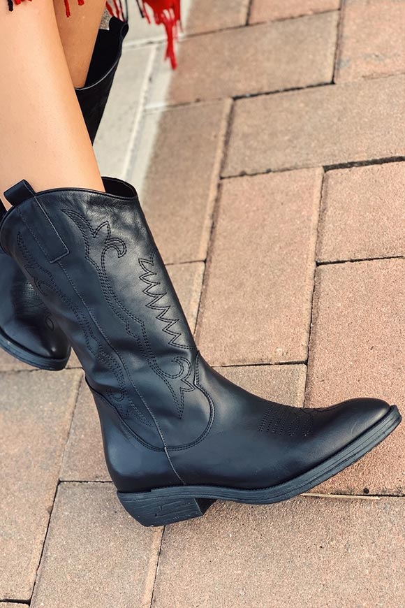 Ovyé - Black Texan high boots in genuine leather