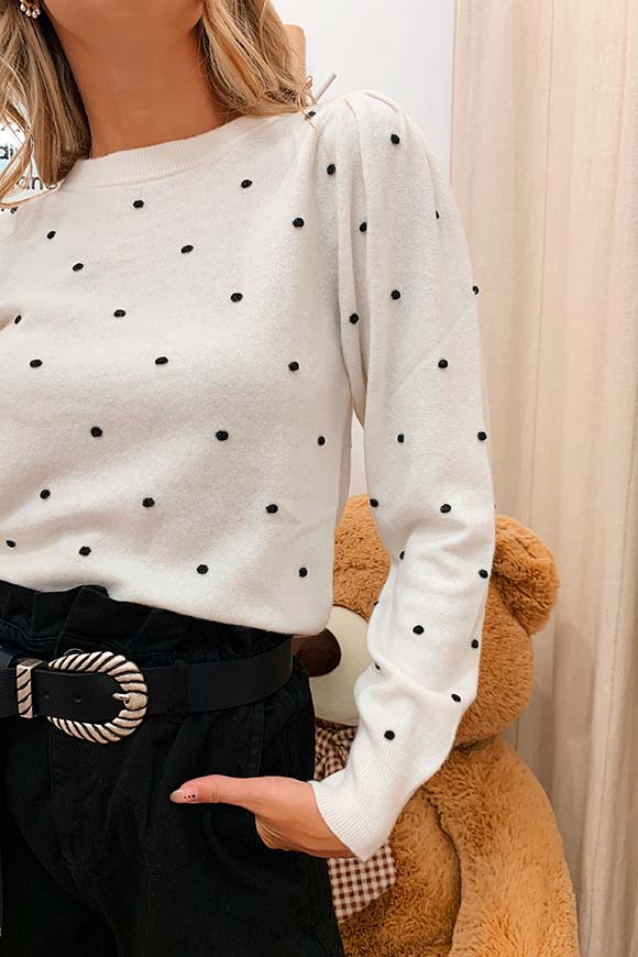 Kontatto - Cream sweater with black polka dots