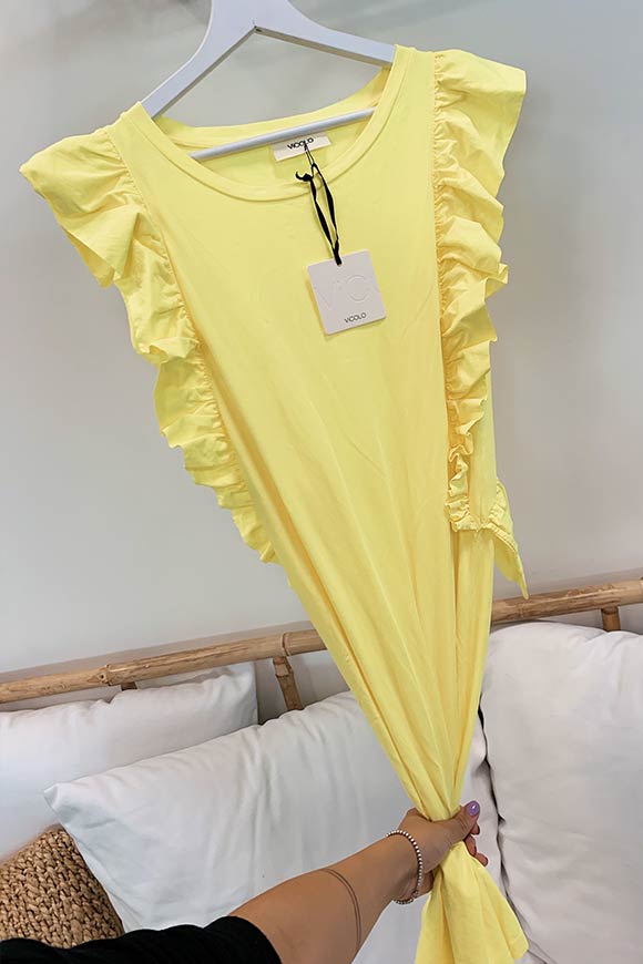 Vicolo - Vestito lime in cotone con rouches