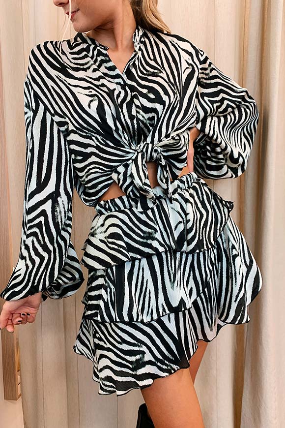Vicolo - Camicia zebrata bianca e nera con fiocco