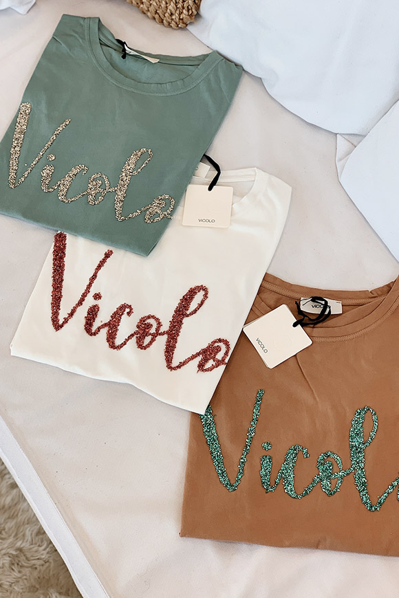 Vicolo - Mint green "Vicolo" glitter t shirt