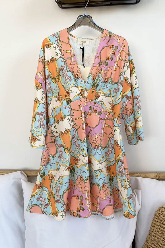 Vicolo - Vestito kimono in fantasia barocca sui toni pastello